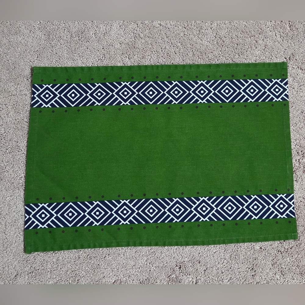Pier 1 Placemat Green Navy Cotton Geometric 'Urban Safari' Placemats Set Of 8